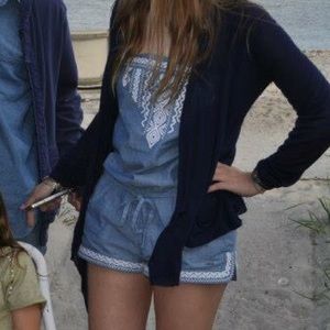 Beautiful blue and white embroidered romper